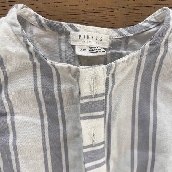 Firsts by Petit Lem 6 month Neutral Romper Coverall Summer One piece Blue Stripe - Picture 2 of 6